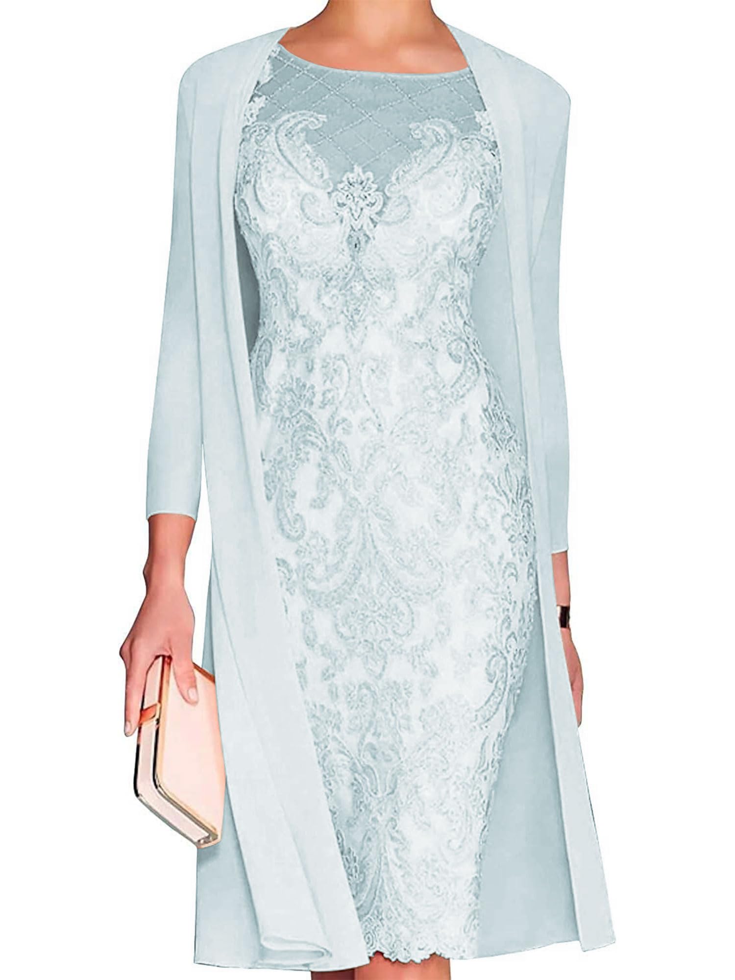 2 Pieces Mother of The Bride Dresses for Wedding Knee Length Formal Evening Gowns Appliques Wedding Guest Dress