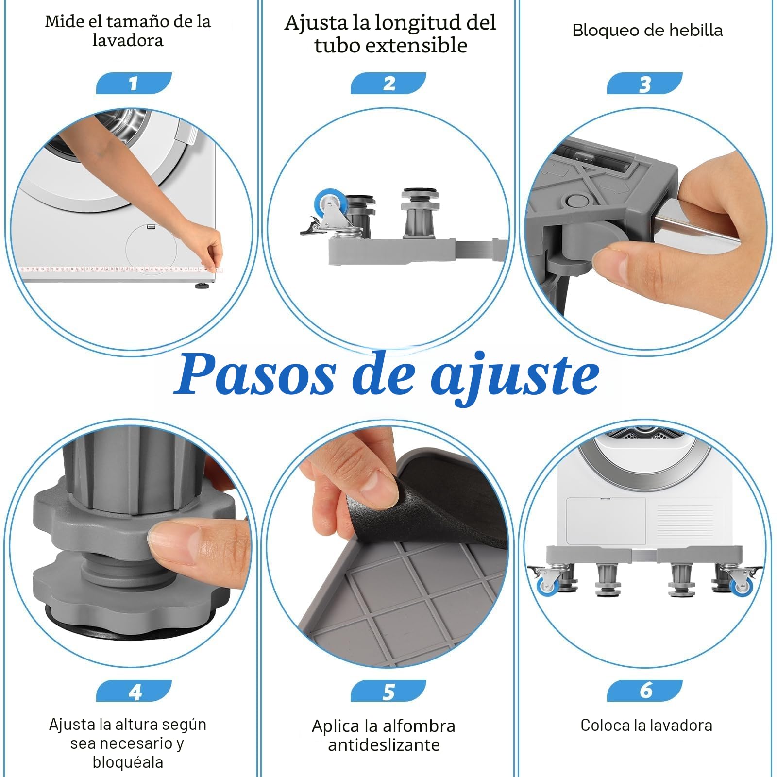 Base Lavadora Con 8 Patas Y 4 Ruedas, Soporte Lavadora Secadora | Antideslizante Y Amortiguadora, Tama O Ajustable(42-66 cm), Plataforma Con Ruedas Capacidad (Carga de 300 kg)