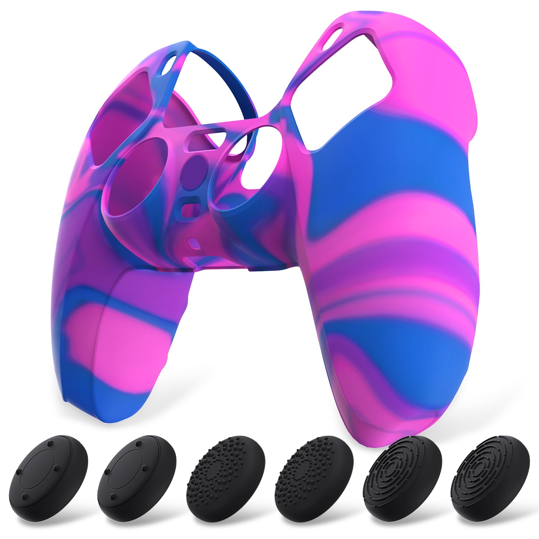 PlayVital Cover Custodia per ps5 Controller Joystick Silicone Case Skin Antiscivolo Gomma Protettiva con Copri Levette Analogiche-Rosa&Viola&Blu Mimetico