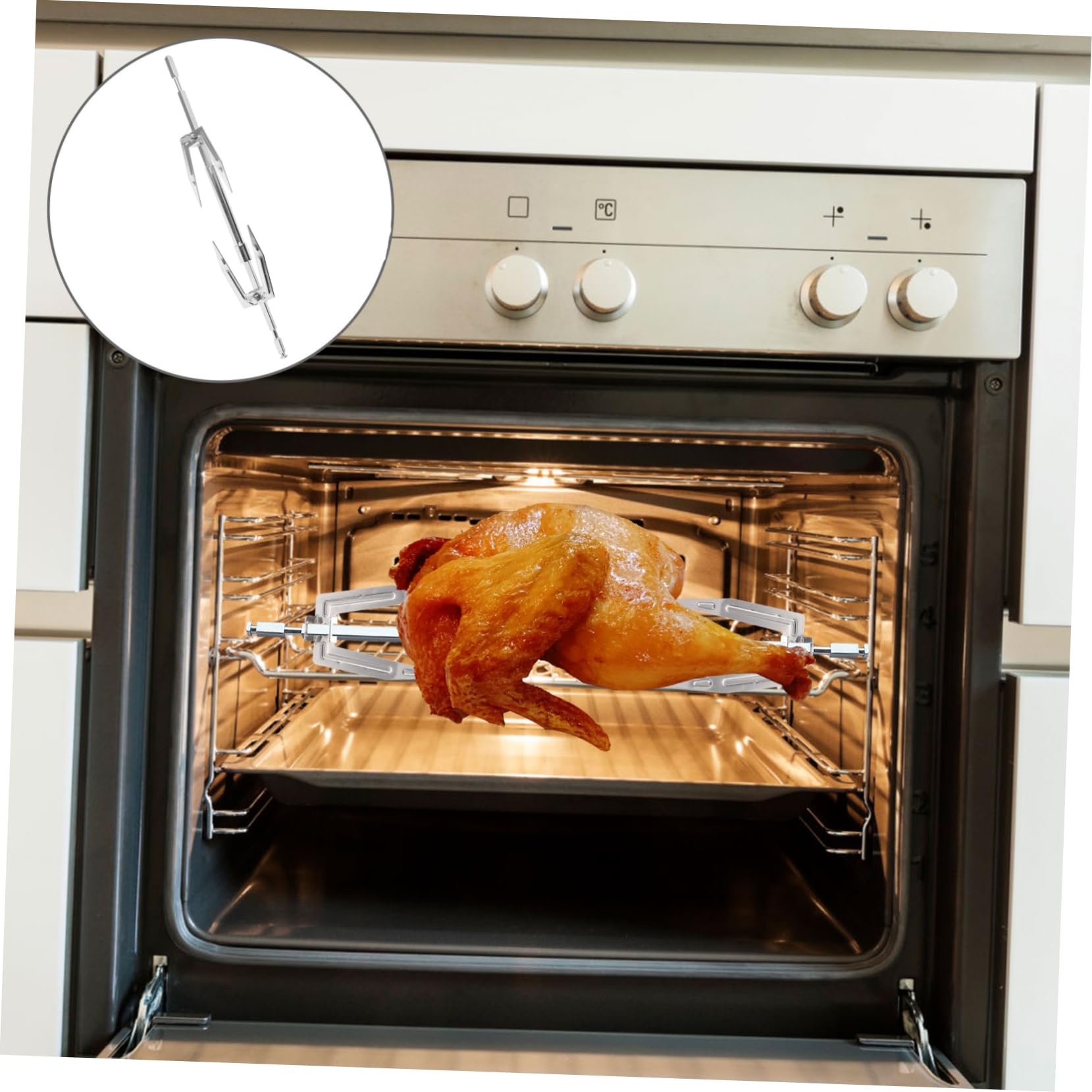 BESPORTBLE Estante de pollo asado para horno microondas Lámina palo de pollo a la parrilla panelas cozinha grill placas desmontables cacerolas de cocina tenedores giratorios para pollo asado