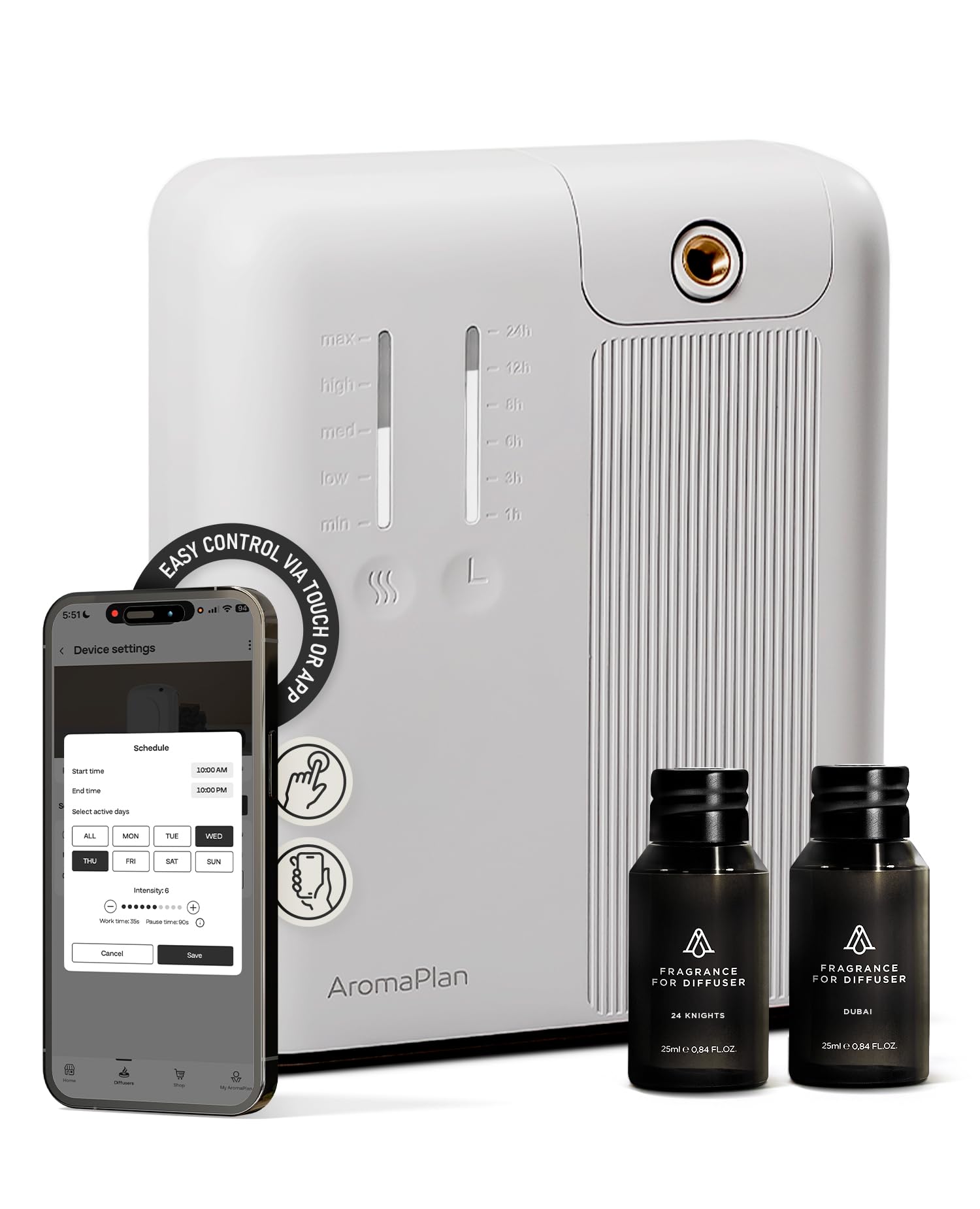 AROMAPLAN2025 Waterless HVAC Scent Diffuser Whole House & Commercial Diffuser, 2 Fragrances Included-Smart, Cold-Air Waterless Scent Air- App Control, AC, 2000 Sq. Ft Coverage,White