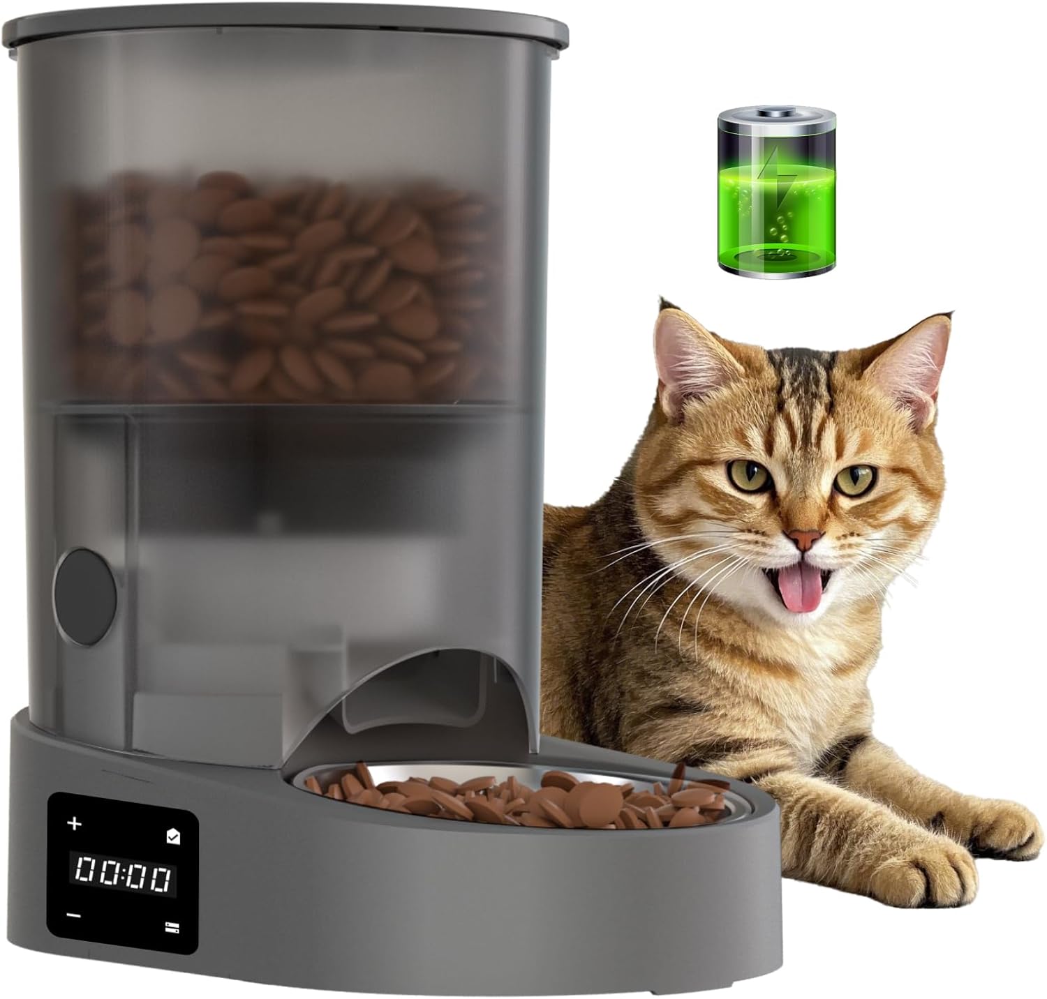 Rechargable Automatic Cat Feeder, 4L Cat Food Dispenser, Timed Pet Feeder with Dry Food Dispenser,Auto Feeder Up to 6 Meals, 6 Portions Per Meal – Grey Rechargable Automatic Cat Feeder, 4L Cat Food Dispenser, Timed Pet Feeder with Dry Food Dispenser,Auto Feeder Up to 6 Meals, 6 Portions Per Meal – Grey