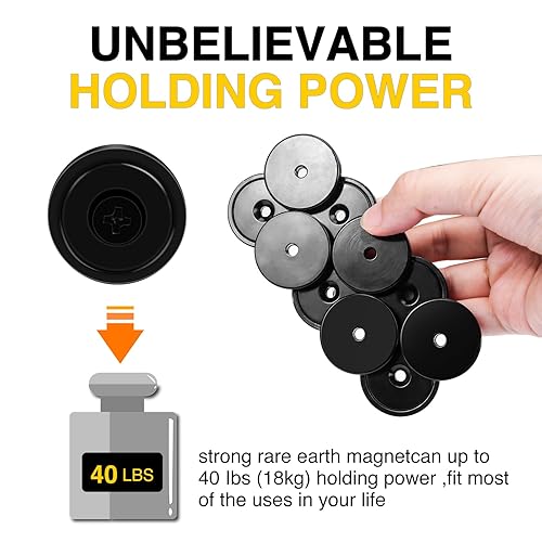 Miniatura 4 de DIYMAG 12 piezas de imanes de neodimio de base redonda, imanes de tierras raras de 40 libras de fuerza con agujero avellanado resistente y tornillos
