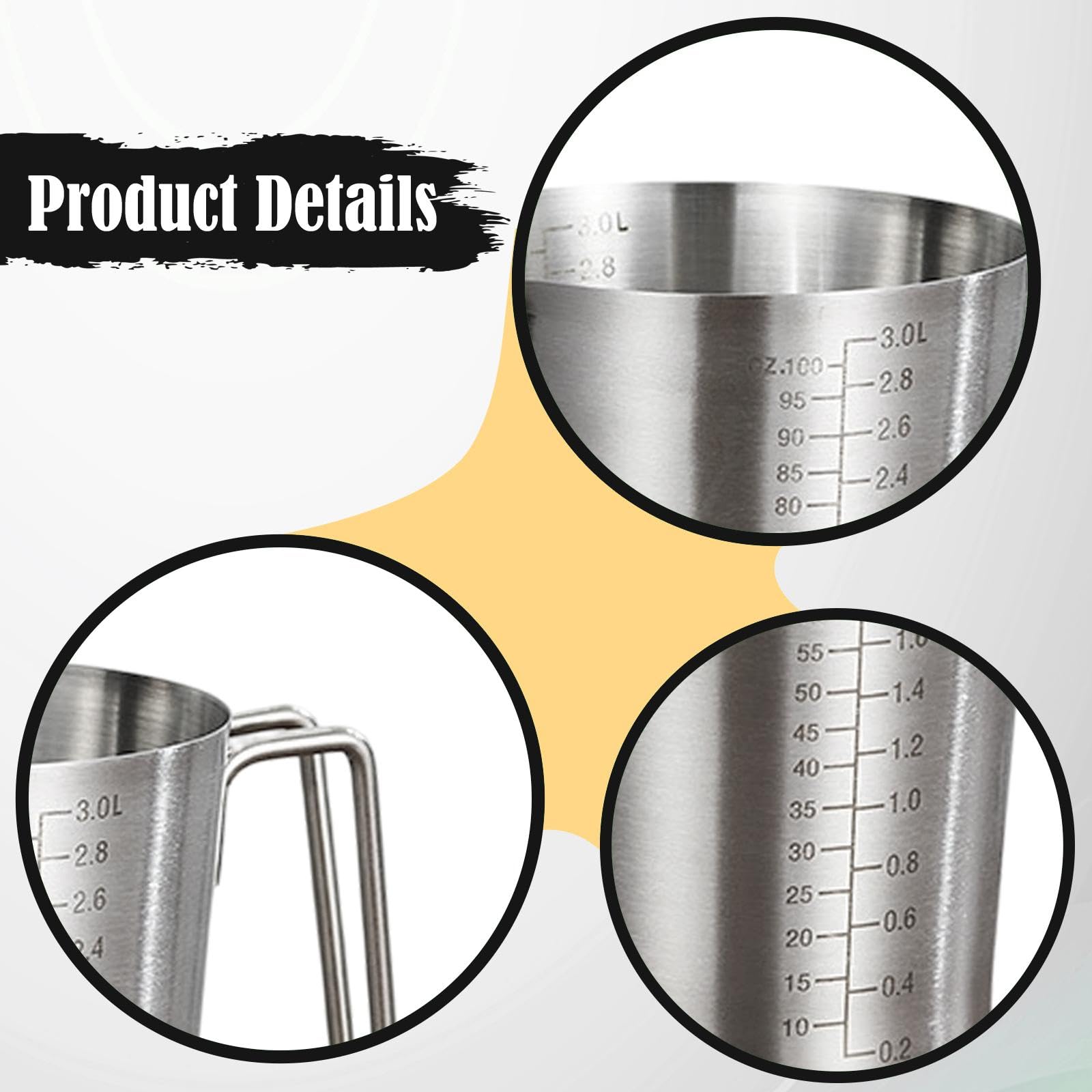 Taza Medidora de Acero Inoxidable, Taza Vertedora para Uso en Fábrica en Restaurantes Y Bares, Jarra Medidora de Líquidos con Escala, 3l, Individual