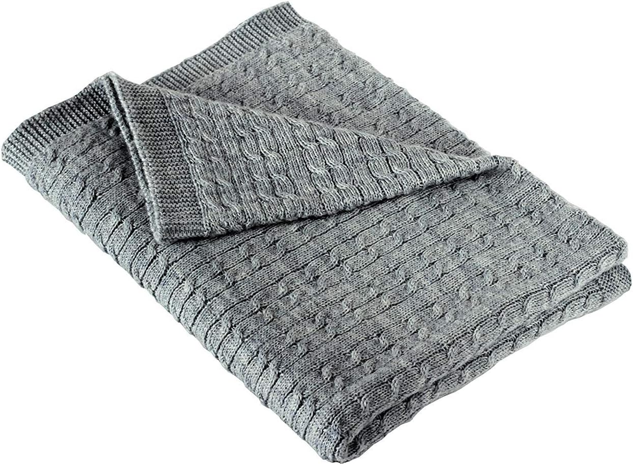 Nord Snow Double Cable Knitted Newborn Baby Swaddle Pram ECO MERINO WOOL Wool Blanket for Baby Girl or Boy Anti-allergic and Very Soft (70 x 90 cm.)