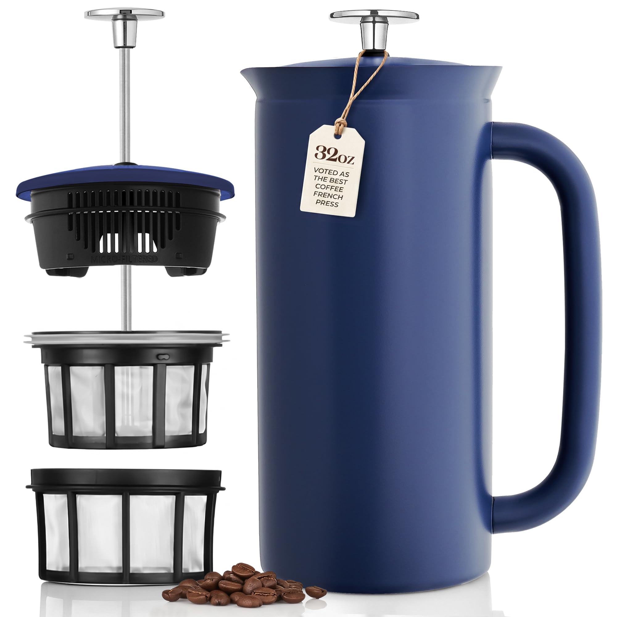 ESPRO P7 French Press, 32oz, Aegean Blue, Stainless Steel Coffee Maker