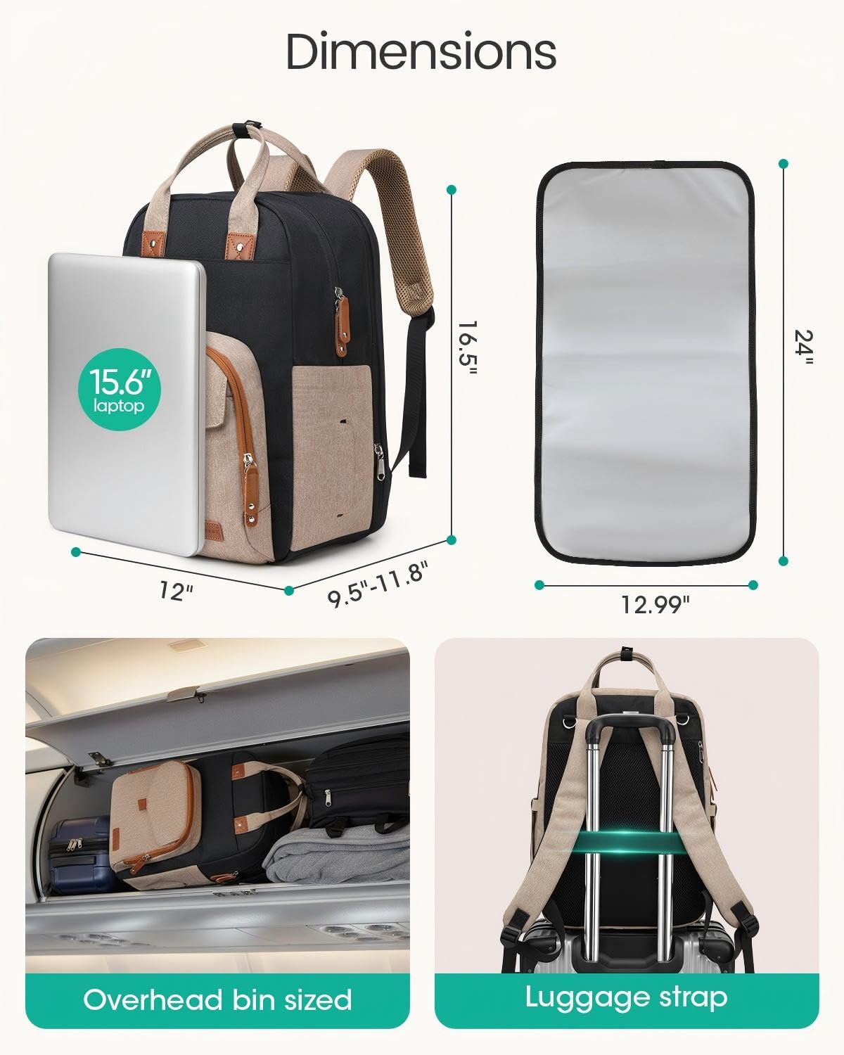 Qualyphant Borsa fasciatoio extra grande per due bambini gemelli – Borsa espandibile (26 – 36 l), due grandi scomparti, incluso fasciatoio e cinghie per passeggino, unisex, nero