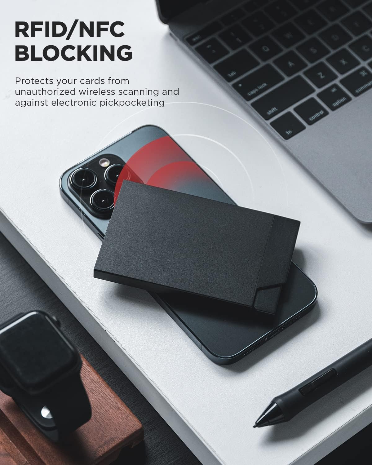 VULKIT Pop up Card Holder Minimalist Credit Card Holder RFID Blocking Slim Metal Card Case for Men or Women(Black) - Image 5