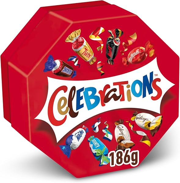CELEBRATIONS - Coffret Chocolats Octogonale 186g - Assortiment de Mini Chocolats au Lait Individuels - Boîte Cadeau - Cadeau Idéal pour Noël - SNICKERS, TWIX, MARS, MALTESERS, BOUNTY et autres - 5