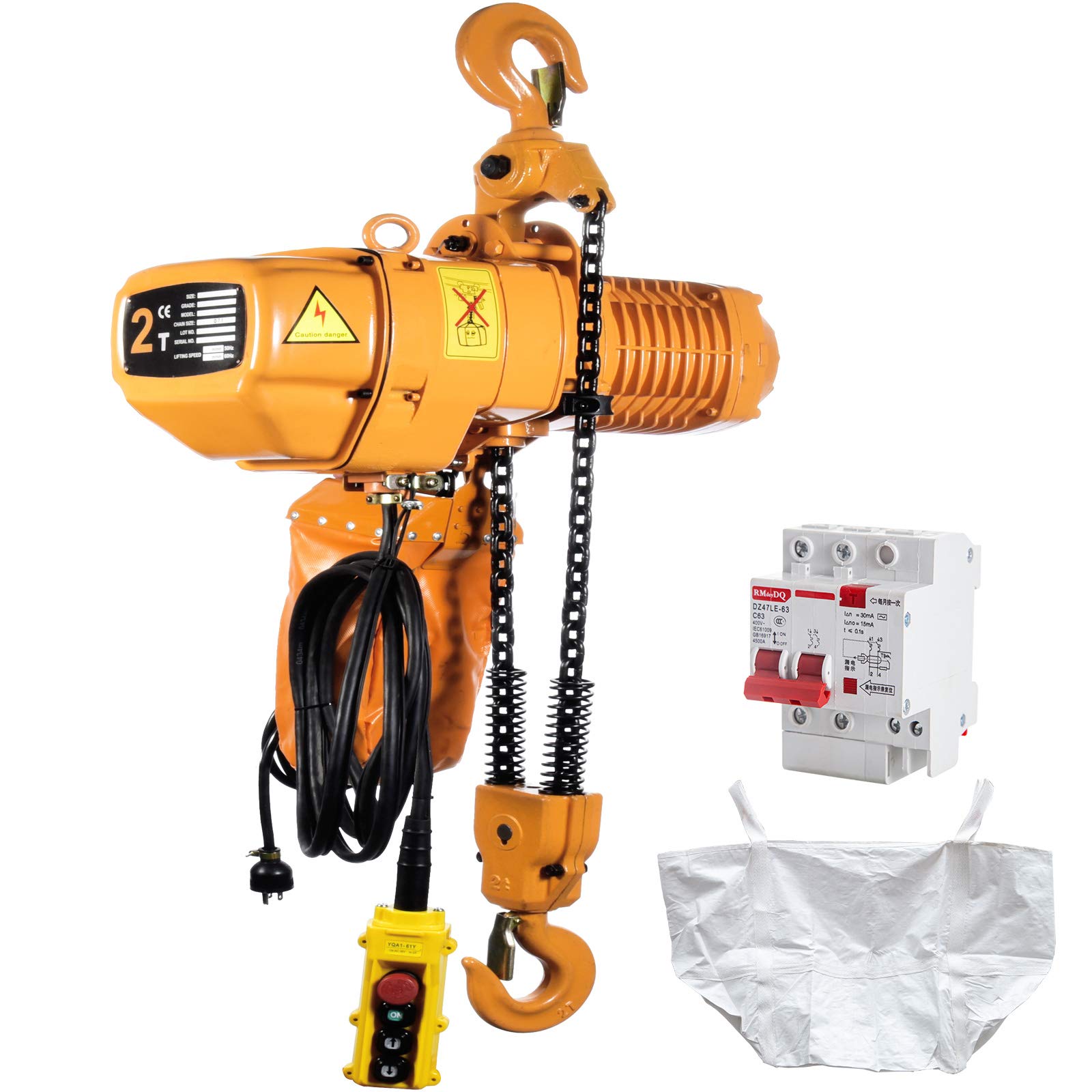 VEVOR Polipasto Eléctrico de Cadena G100, Carga 2000 kg, Elevación de 6,1 m, Trifásico 380-415 V, 50 Hz, Doble Velocidad 0,69 y 3 m/min, Control Remoto por Cable e Inalámbrico para Taller Motor Garaje