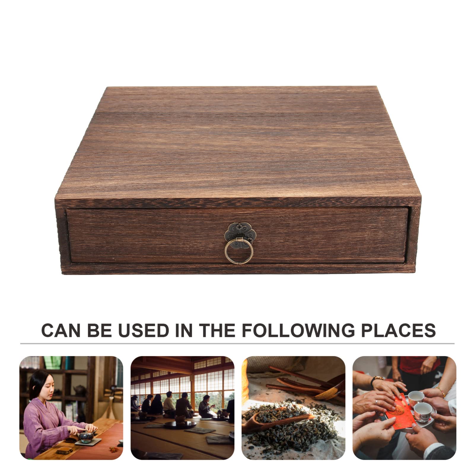 DECHOUS Holz Teekuchenbox mit Mehrschichtiger Schublade Starke Tragkraft und Einfach zu Bedienen Traditionelle Aufbewahrung für Pu Erh Tee Zuhause im Vintage Stil