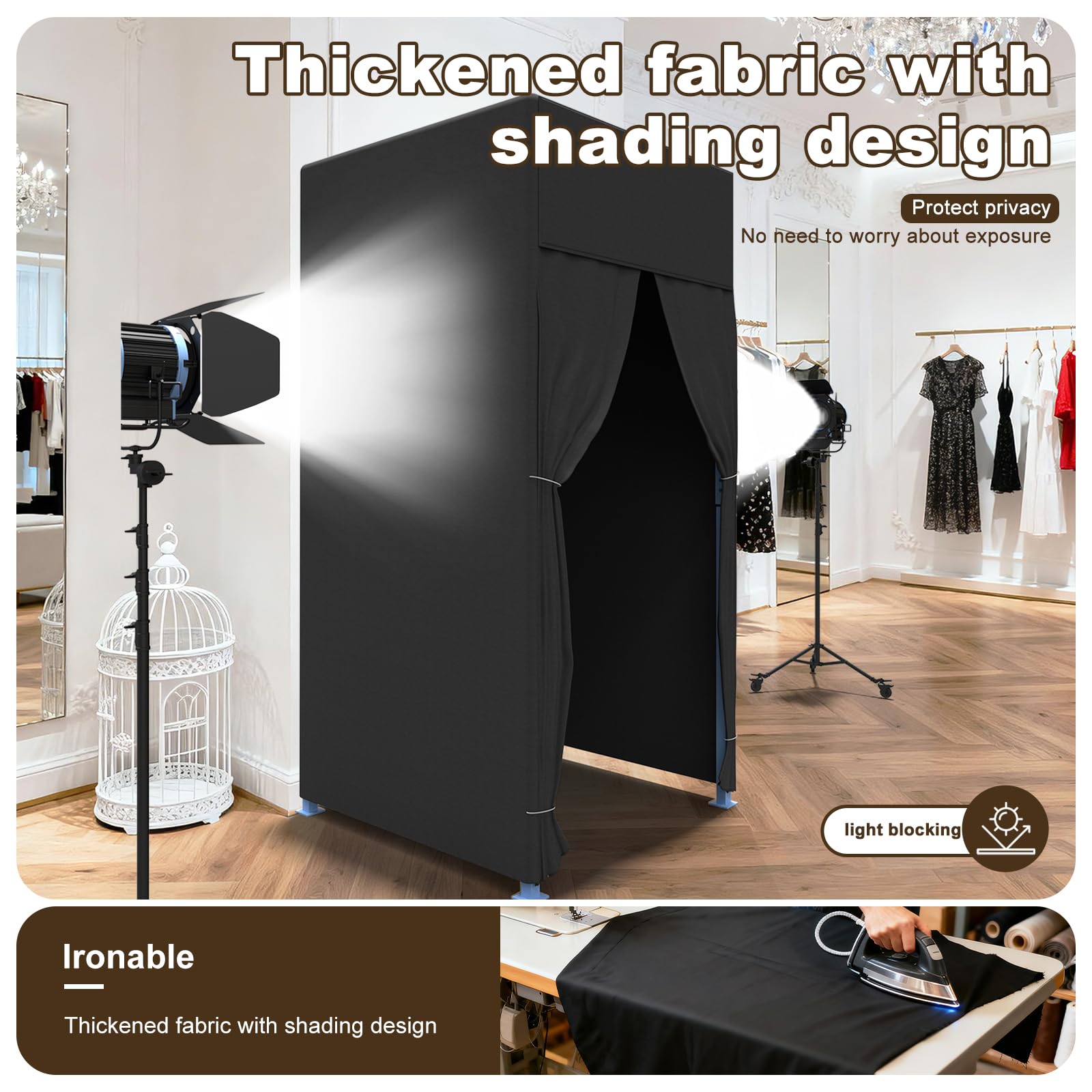 Umkleidekabine, Mobile Umkleidekabine, Tragbarer Umkleidekabine Freistehend, Bodenstehende Temporärer Einfacher Anproberaum, Sichtschutz Vorhänge für Büro Einkaufszentrum (Black, 100X100X200CM)