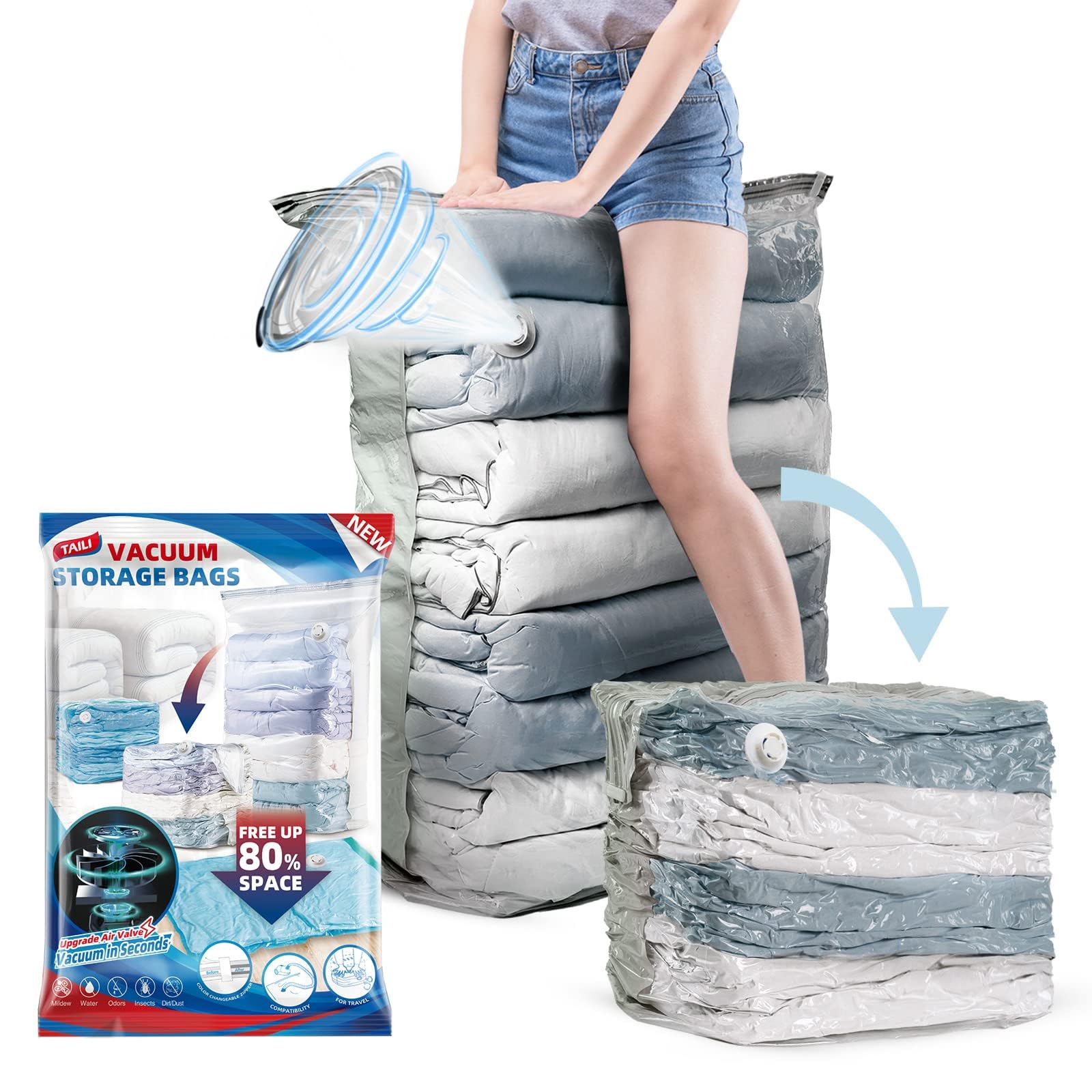 TAILI Vakuumbeutel für Kleidung Groß Würfel, 6 Extra Groß Vakuumbeutel für Bettdecken Vacuum Bags for Clothing Vakuumierbeutel Kleidung für Bettwäsche Kissen Zuhause Reise
