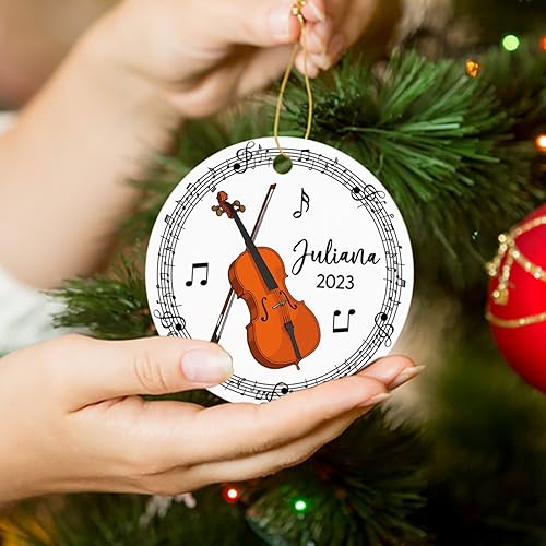 Miniatura 5 de Adorno de instrumento de violonchelo, adorno de instrumento musical de violonchelo personalizado para árbol de Navidad 2023, adorno de recuerdo de