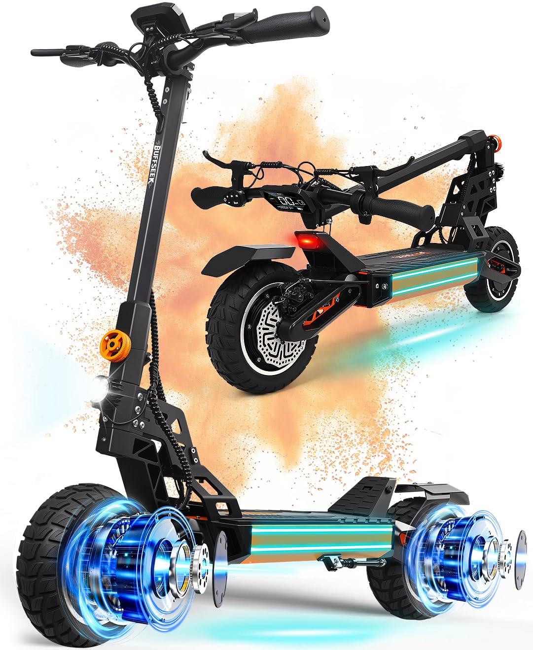 Electric Scooter 1600W Dual Motor Up to 34MPH Folding E Scooter 10 Tires 3 Speed Modes Dual Brakes