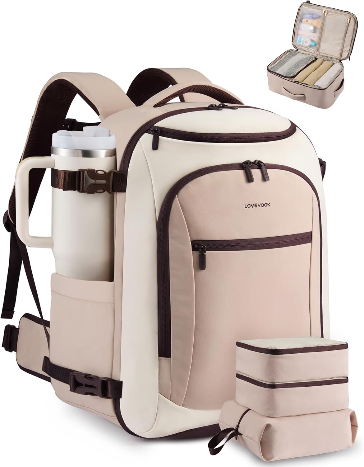 LOVEVOOK 50L Travel Backpack for Women & Men,Airline Approved Carry On Backpack with 3 Packing Cubes,TSA Waterproof Personal Item Bag, Weekender Overnight Essentials Backpacks fits 20" Laptop