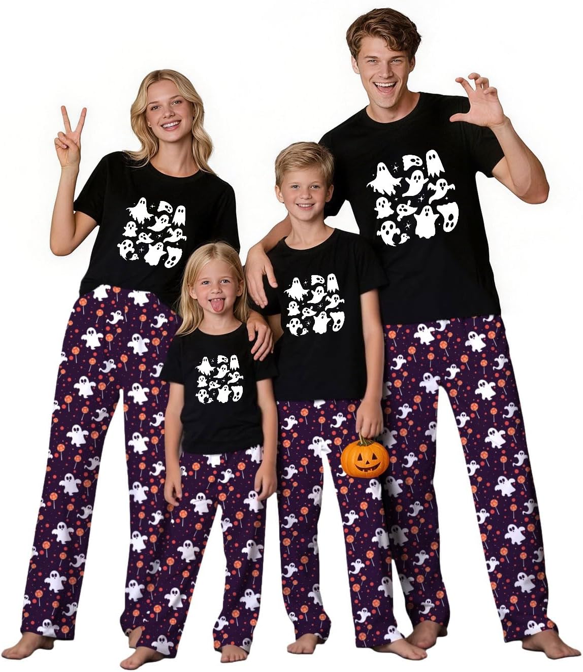 Halloween Family Pajamas Sets Pumpkin Print PJs Sets Pjs Matching for Couples Men and Women Shirts and Pants