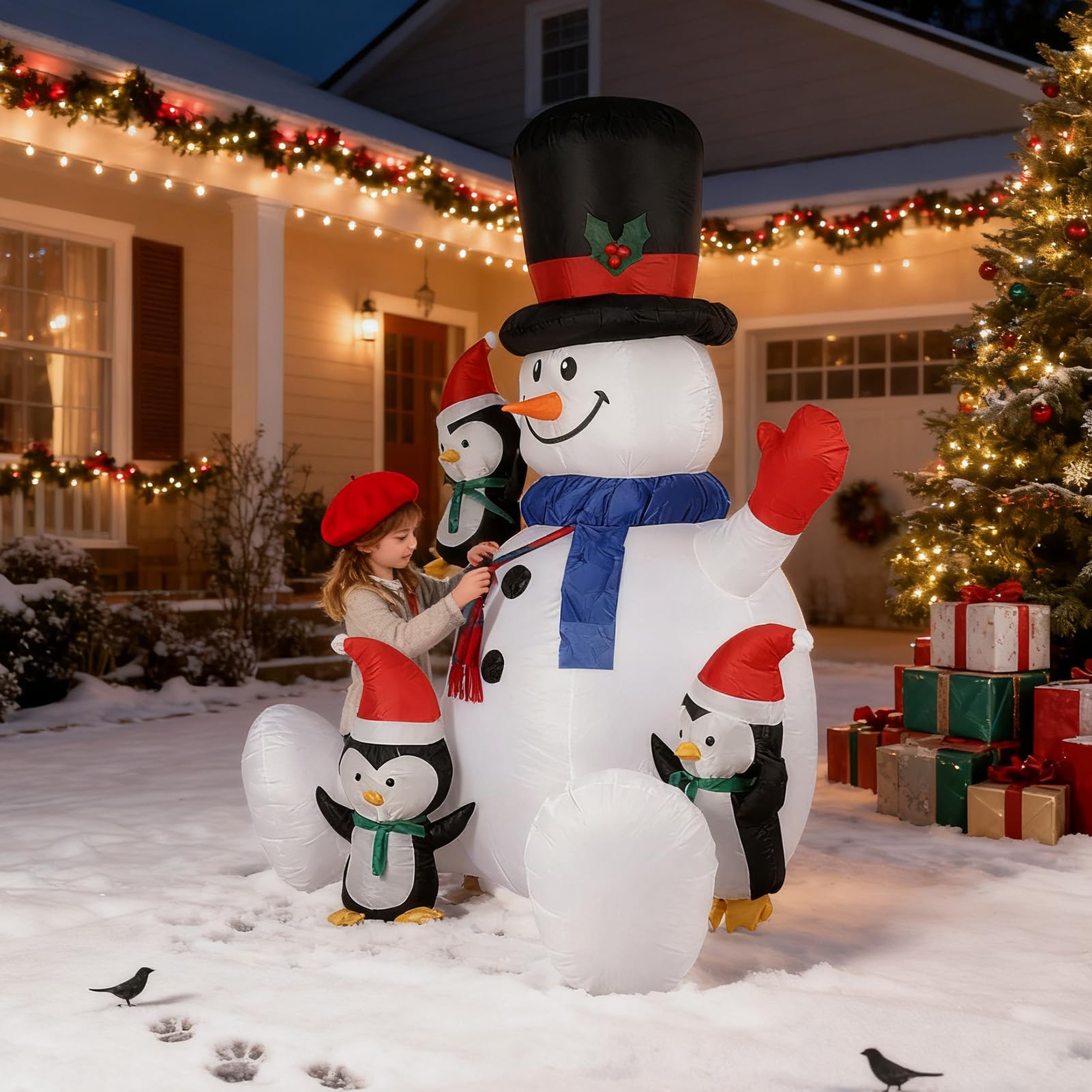 Bonhomme de Neige Gonflable de Noël Décoration Gonflable Fêtes LED 3 | Bonhomme de Neige Assis Imperméable Pour Intérieur Extérieur Jardin Fête