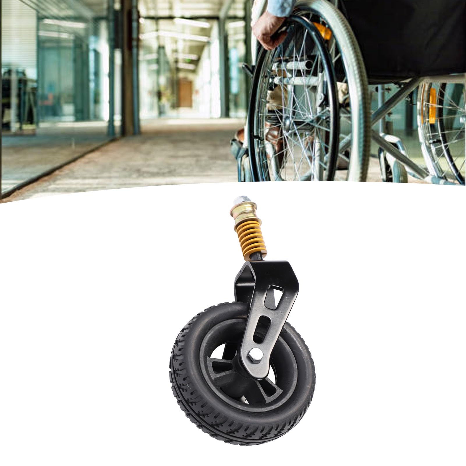 Rueda Delantera para Silla de Ruedas de 6 Pulgadas, Resorte Amortiguador, Rueda Delantera con Andador de Cubo de PU, 360 Grados, Rueda de Repuesto para Andador a Prueba de Golpes
