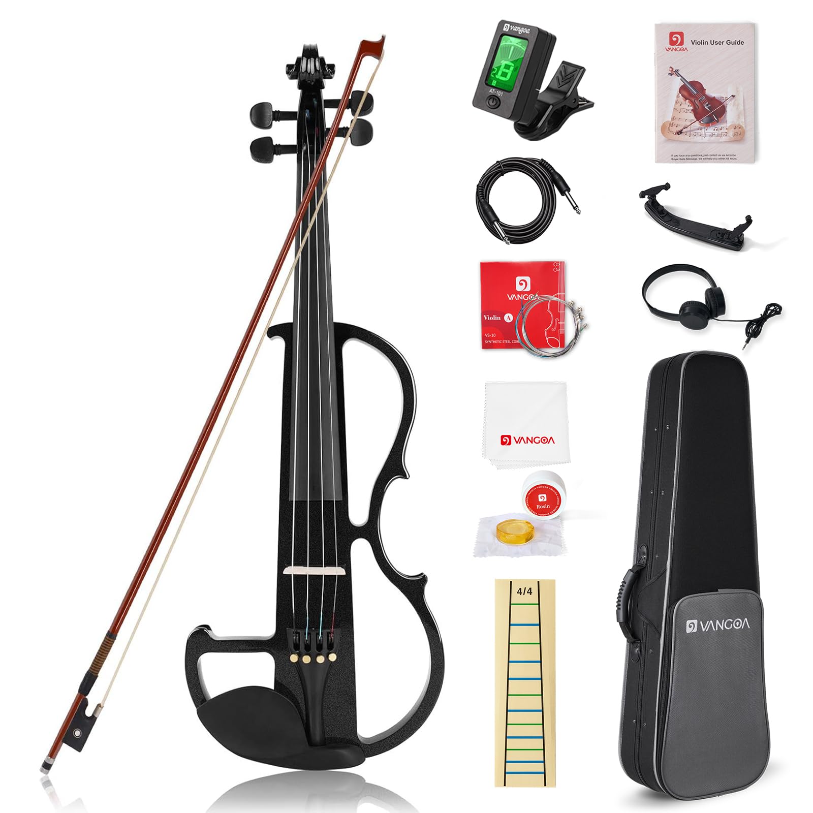 Photo 1 of Vangoa Electric Violin 4/4 Full Size Silent Electronic Violin Fiddle, Black