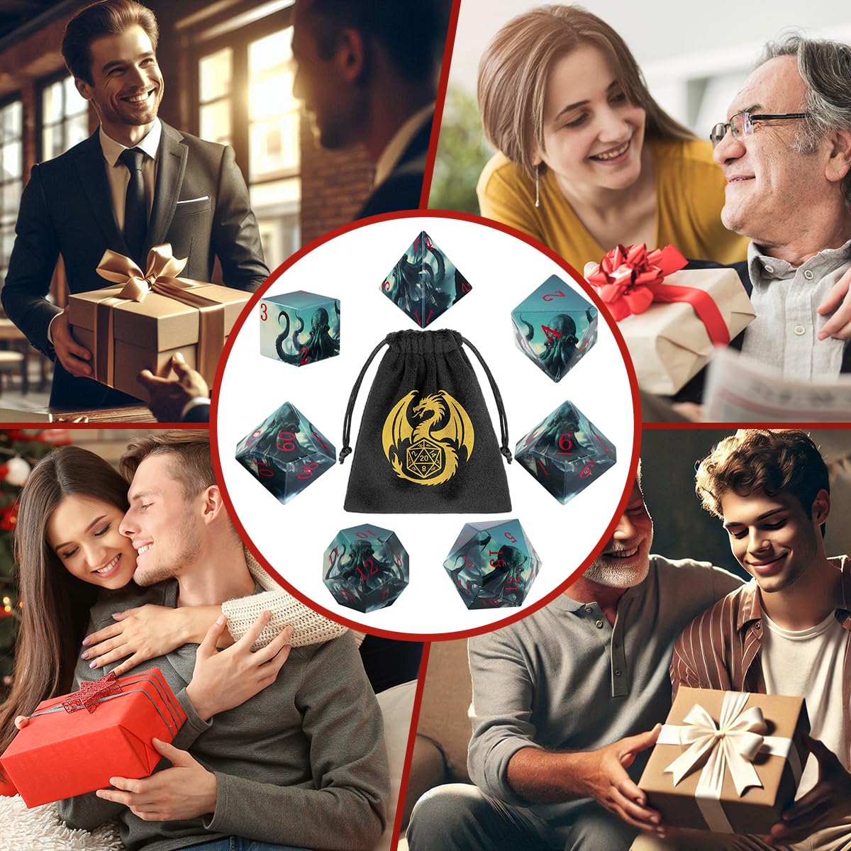 Octopus Themed Polyhedral Dice, 7Pcs DND Dice Set, Dnd Starter Set including Velvet Gift Bag - Image 3
