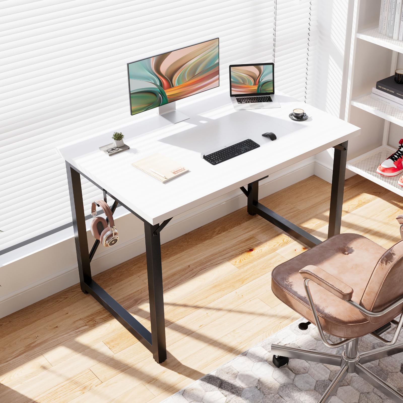 Devoko Escritorio pequeño para Ordenador, 100 x 50 x 73 cm Escritorio, Mesa de Oficina en casa, Escritorio para Ordenador portátil, Mesa de Diseño Industrial Blanco