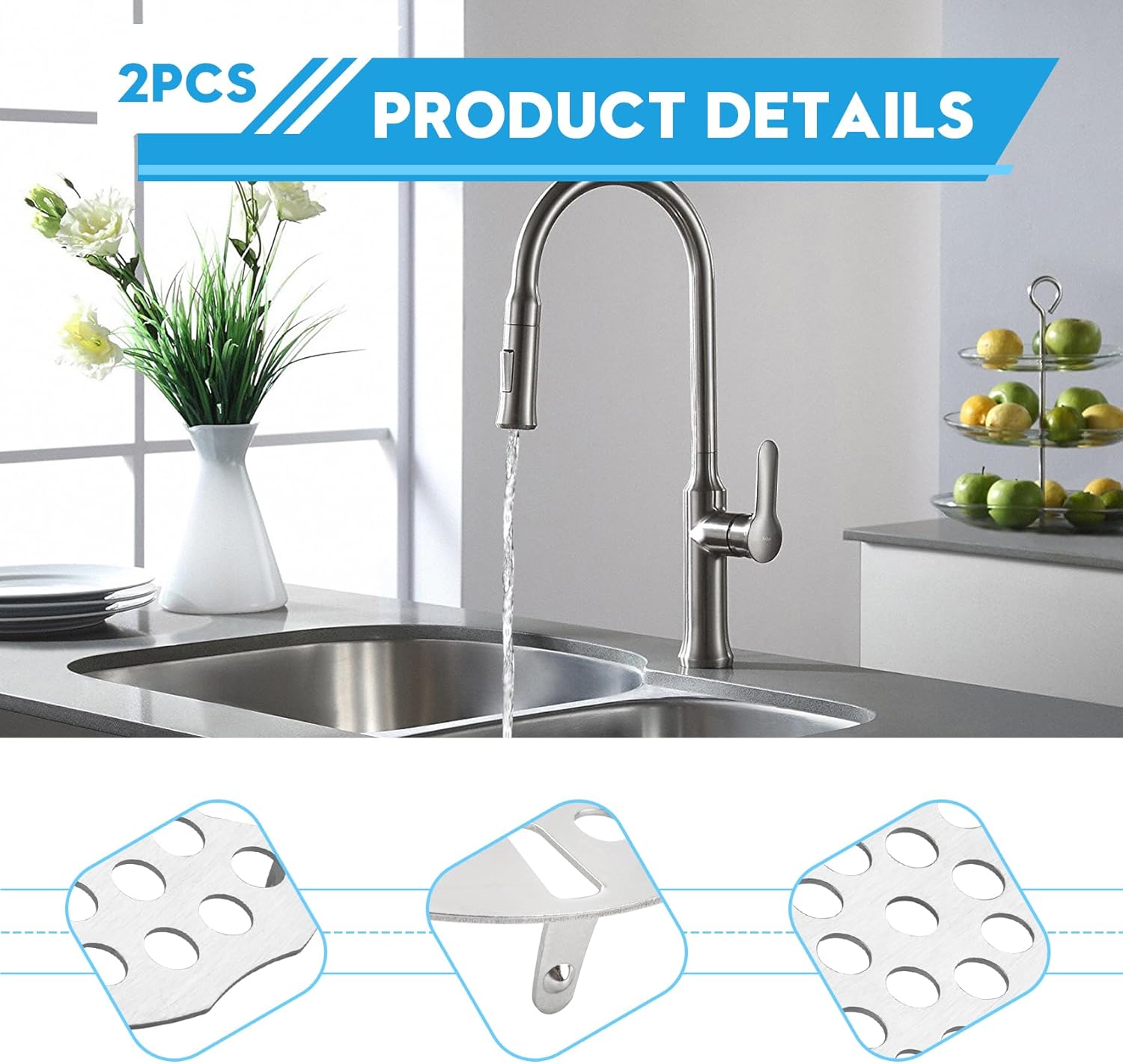 3 Inch Drain Cover Kitchen Sink Strainer, Kitchen Sink Strainer, Commercial Sink Drain, Flat Strainer, Durable Sink Strainer Basket, Replacement Drain Cover on 3-Inch Drain Pipe, 2-Pack
