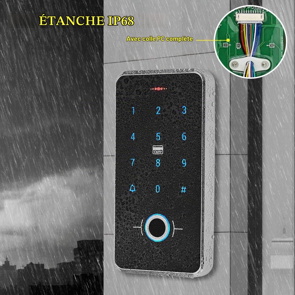 FST Kit de Système de Contrôle d'accès de Porte IP68 Clavier RFID d'empreinte Digitale étanche + Serrure Magnétique électrique 180KG + 10 pièces Porte-clés pour la Maison Extérieure