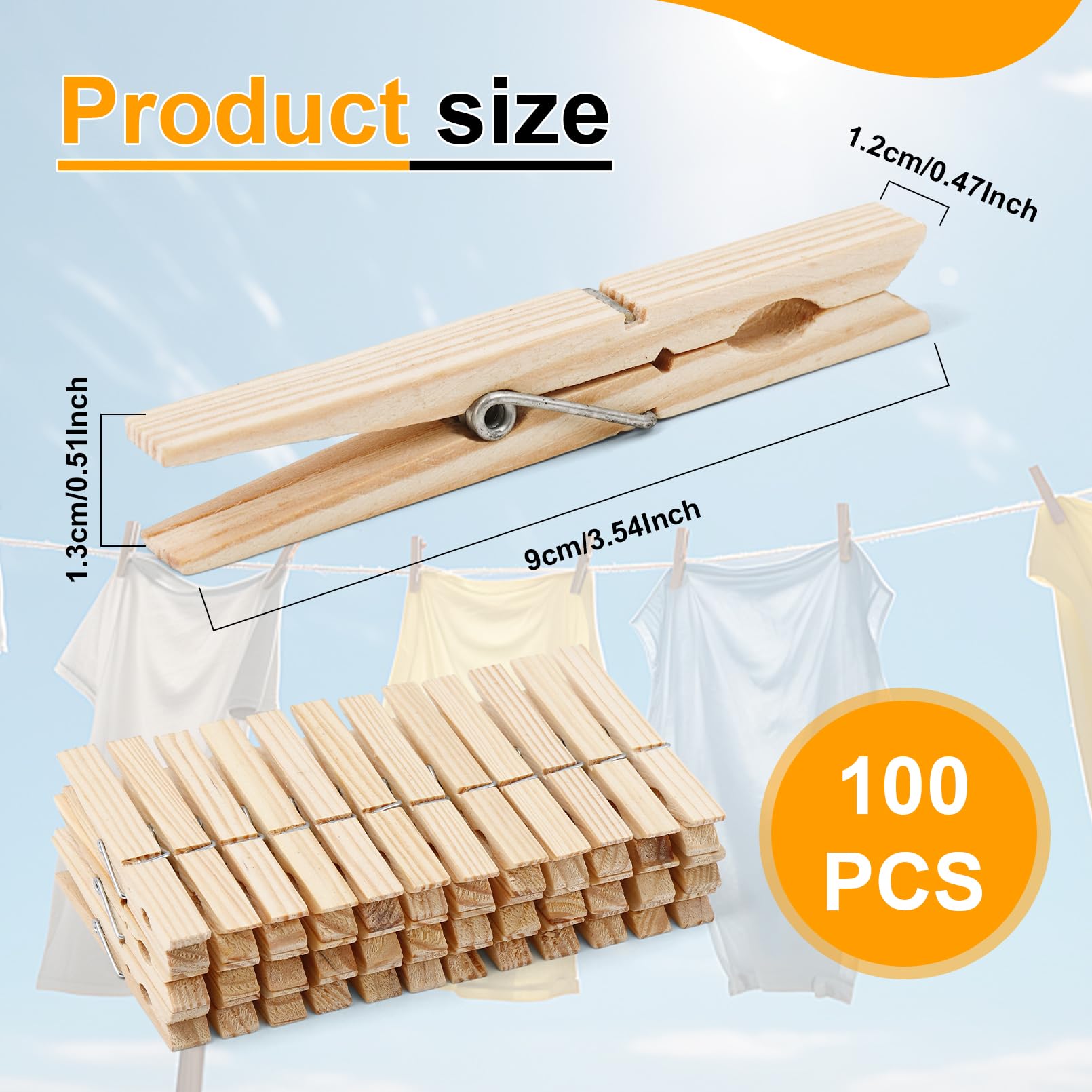 100 Stück Wäscheklammern aus Holz, 8,9 cm große Wäscheklammern, Holzfarbe, Mehrzweck-Kleidernadeln, natürliche Holzklammern zum Basteln, Aufhängen von Kleidung, Bildern, natürliche Farbe