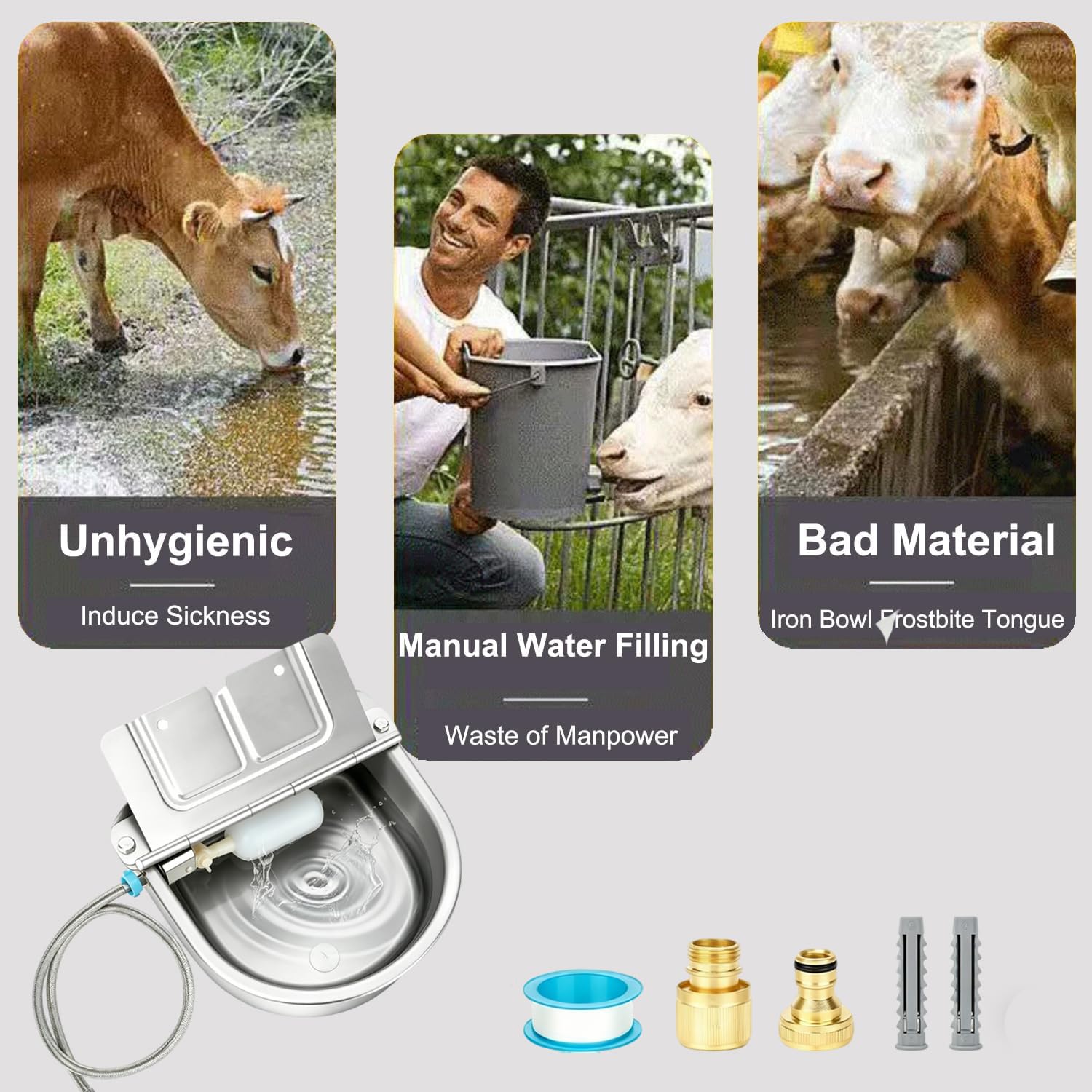 Abbeveratoio Automatico in Acciaio Inossidabile con Valvola a Galleggiante,Abbeveratoio per Bovini,Cavalli,Capre,Cani e Pollame
