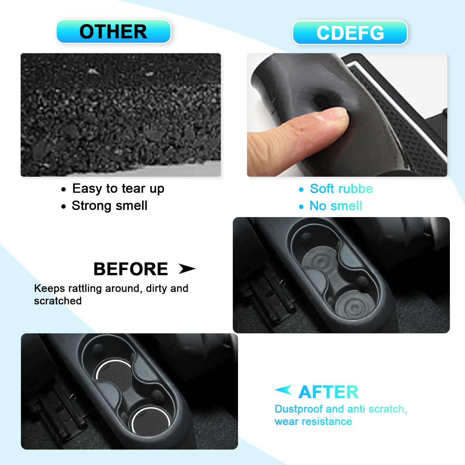 CDEFG Tappetino Antiscivolo Antipolvere Antigraffio Compatibile con Fiat 500 / Abarth 595 Tappetini in Gomma Portabicchieri per Interni Auto Accessori