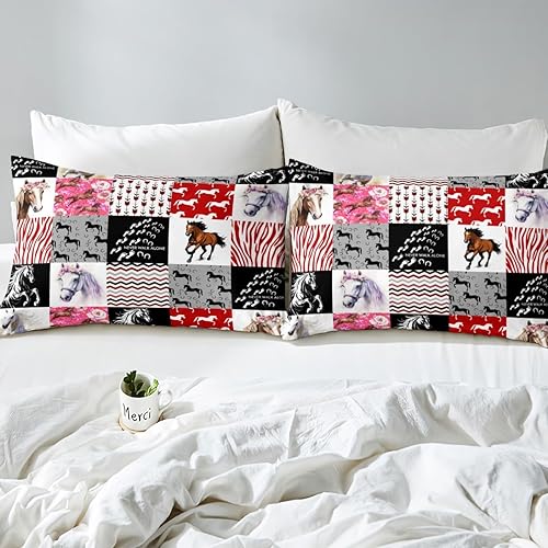 Miniatura 6 de Juego de ropa de cama de caballo para niñas, funda de edredón de animales de granja, funda de edredón bohemia de vaquera occidental para