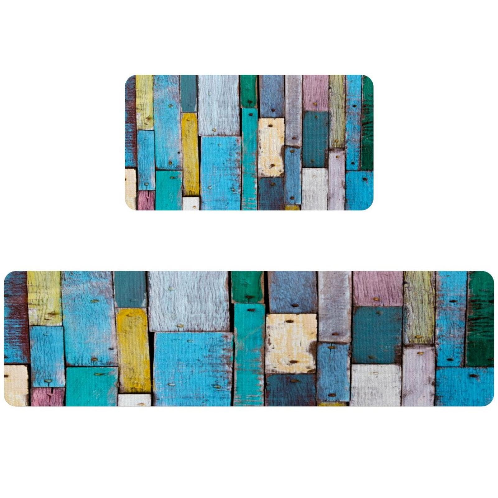 Tapetes de cocina VAPOKF con patron de madera colorida y base antideslizante lavable de dos piezas