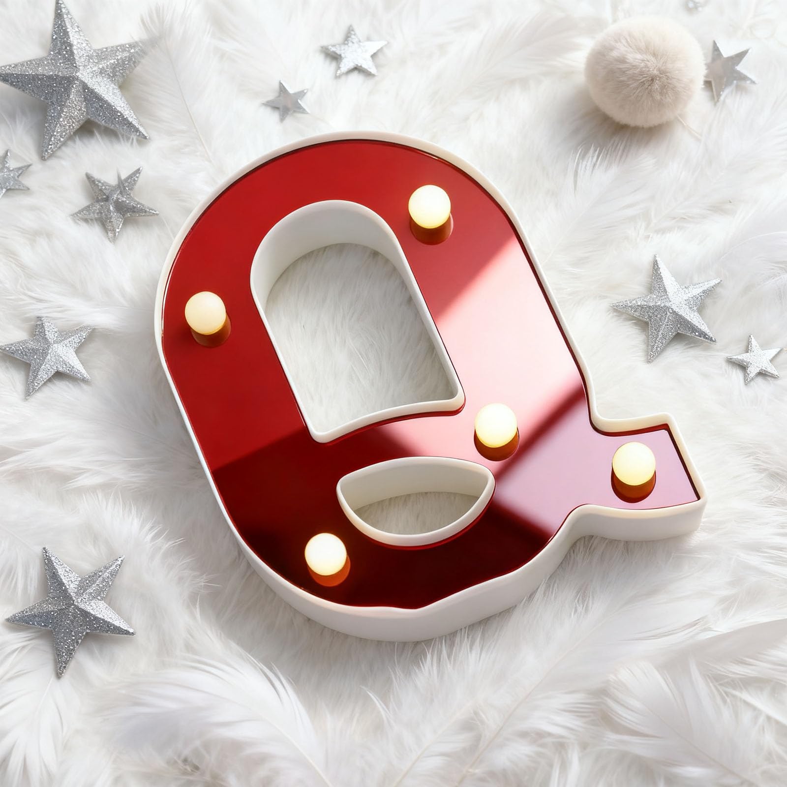 Letter Q Sign Lights Battery Powered Decoration Table Lamp Red LED Night Light for Home Living Room Decor, Caf É Corner, Self-Study Room Layout(6.26"*4.53"*1.18") — image 1
