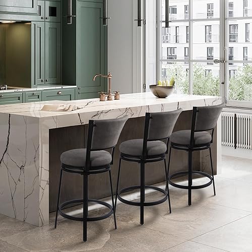 Miniatura 8 de Taburetes de bar, modernos taburetes de bar de altura de mostrador, taburetes de bar redondos de piel sintética de 25 pulgadas con respaldo, sillas