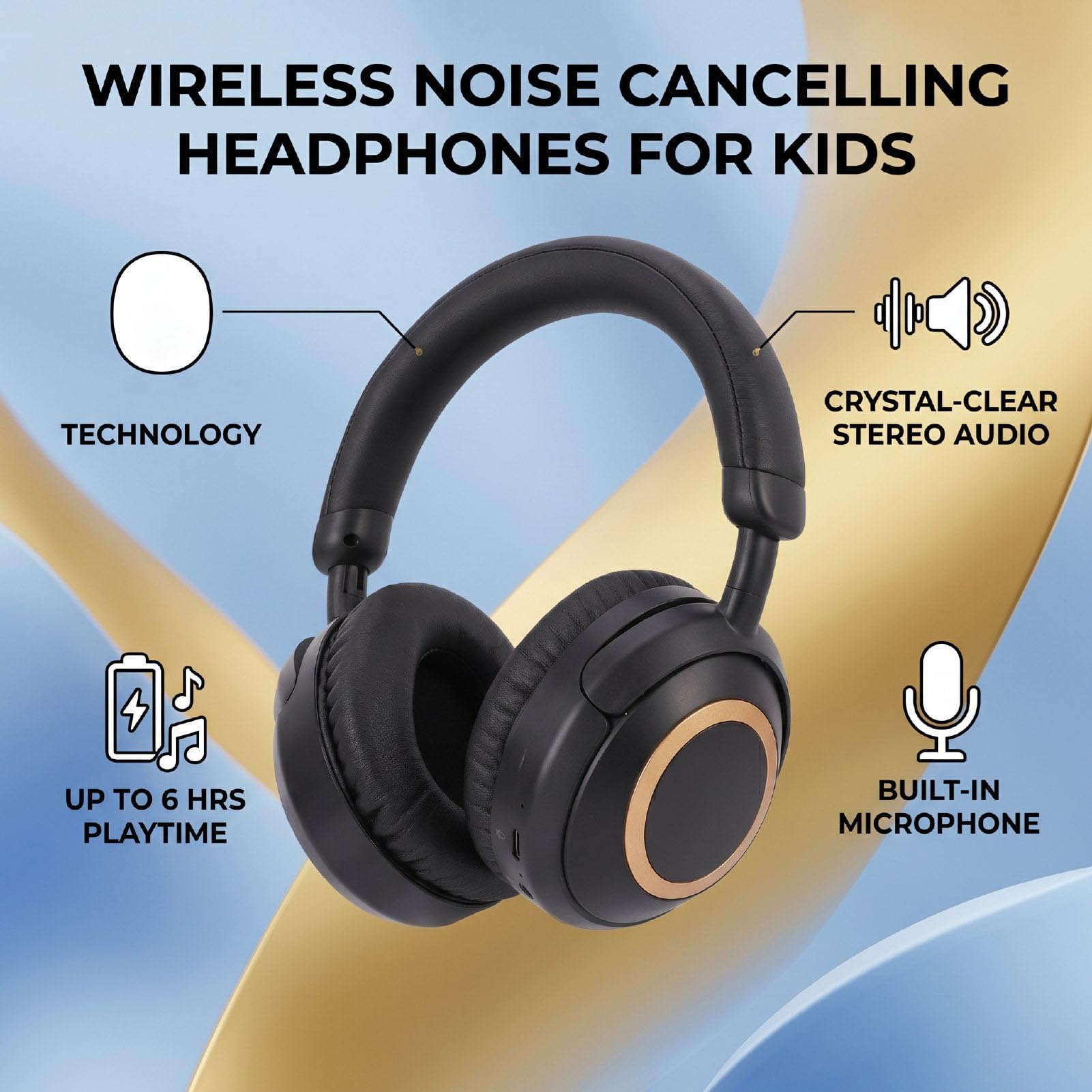 Karlak Cuffie Auricolari Pieghevoli Wireless 5.3 Cancellazione Attiva del Rumore per Bambini per L'apprendimento e L'intrattenimento