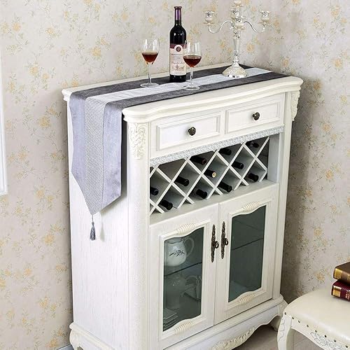 Miniatura 6 de Camino de mesa de diamante plateado con tira de diamantes y borlas, camino de mesa de lentejuelas grises de 72 pulgadas de largo para decoración de