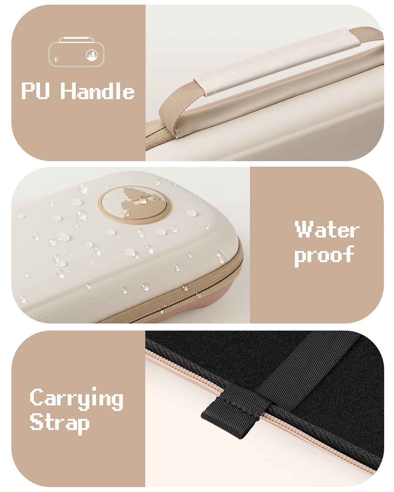 Funda para Nintendo Switch 2 2025, Diseño Mejorado con Estructura Alveolar Amortiguadora, Funda Estuche de Transporte para la Consola Nintendo Switch 2,10 Ranuras para Tarjetas de Juego (Beige)