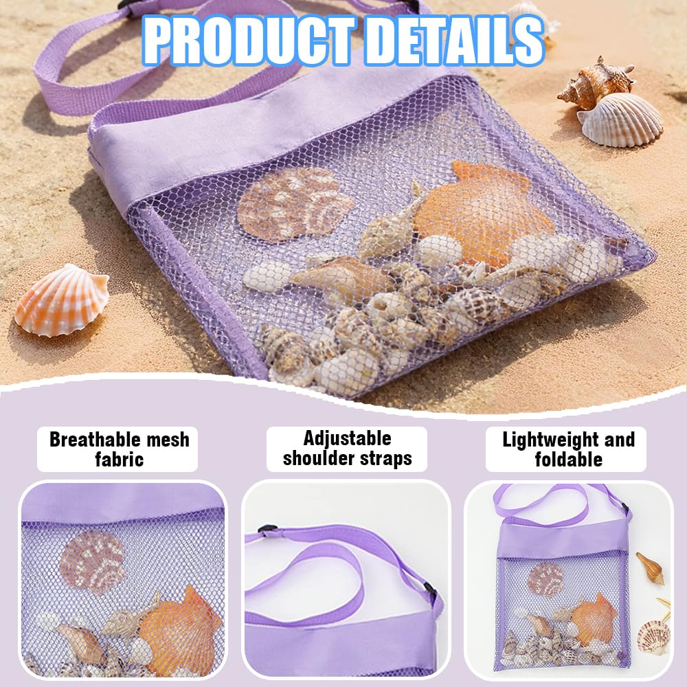Bolsa Juguetes Playa Malla, 5 PCS Bandolera Bolsa Playa Niños, Beach Toy Bag, Ajustable Bolsa Playa Niños, para Guardar Juguetes y Conchas Marinas