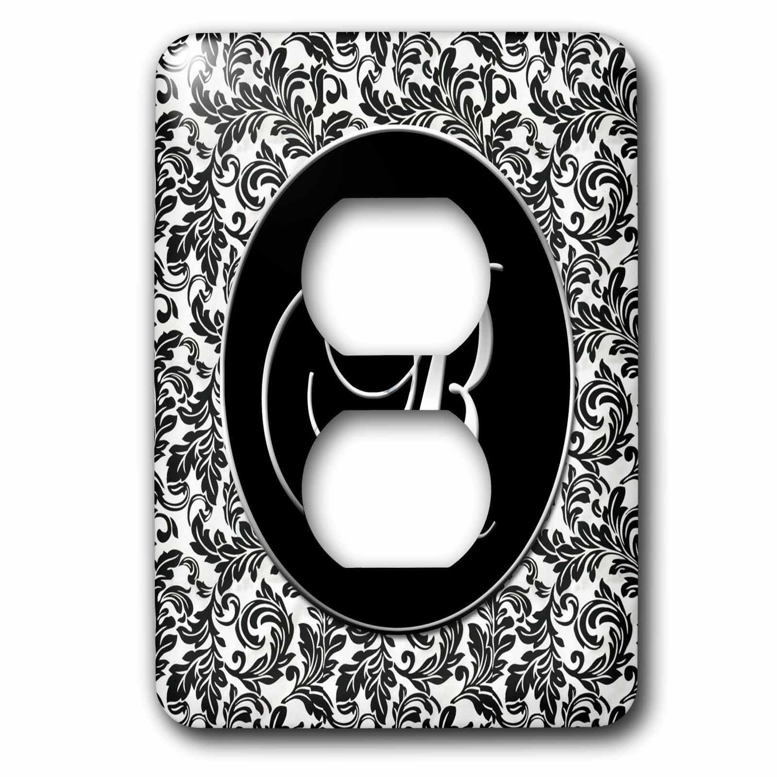 Lettre R damassée noire et blanche cache-prise 3dRose LSP_38767_15 pour double prise de courant