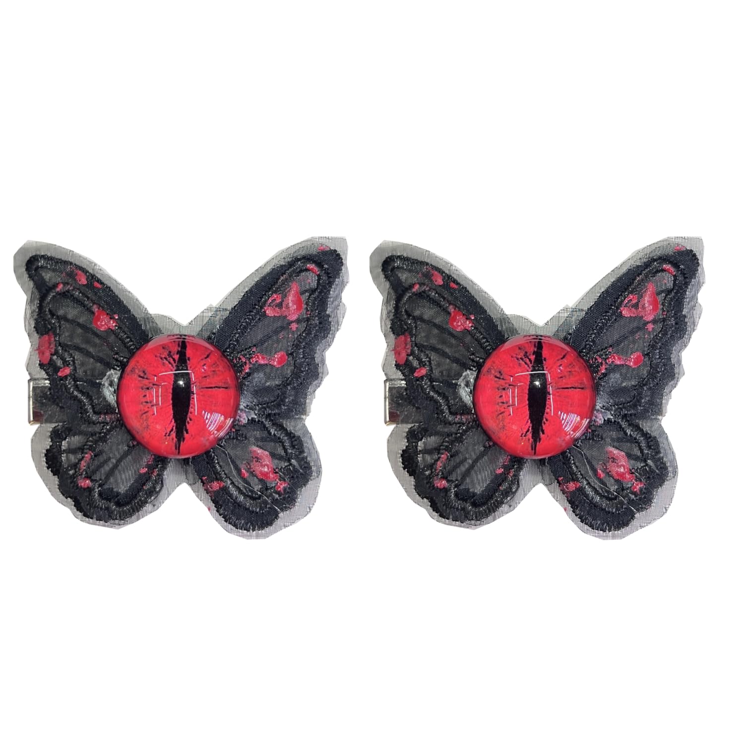 Butterfly Hair Clips, 2 PC Gothic Black Hair Barrette Pins with Devil Eyes, Scary Hair Accessories for Hallowe'en