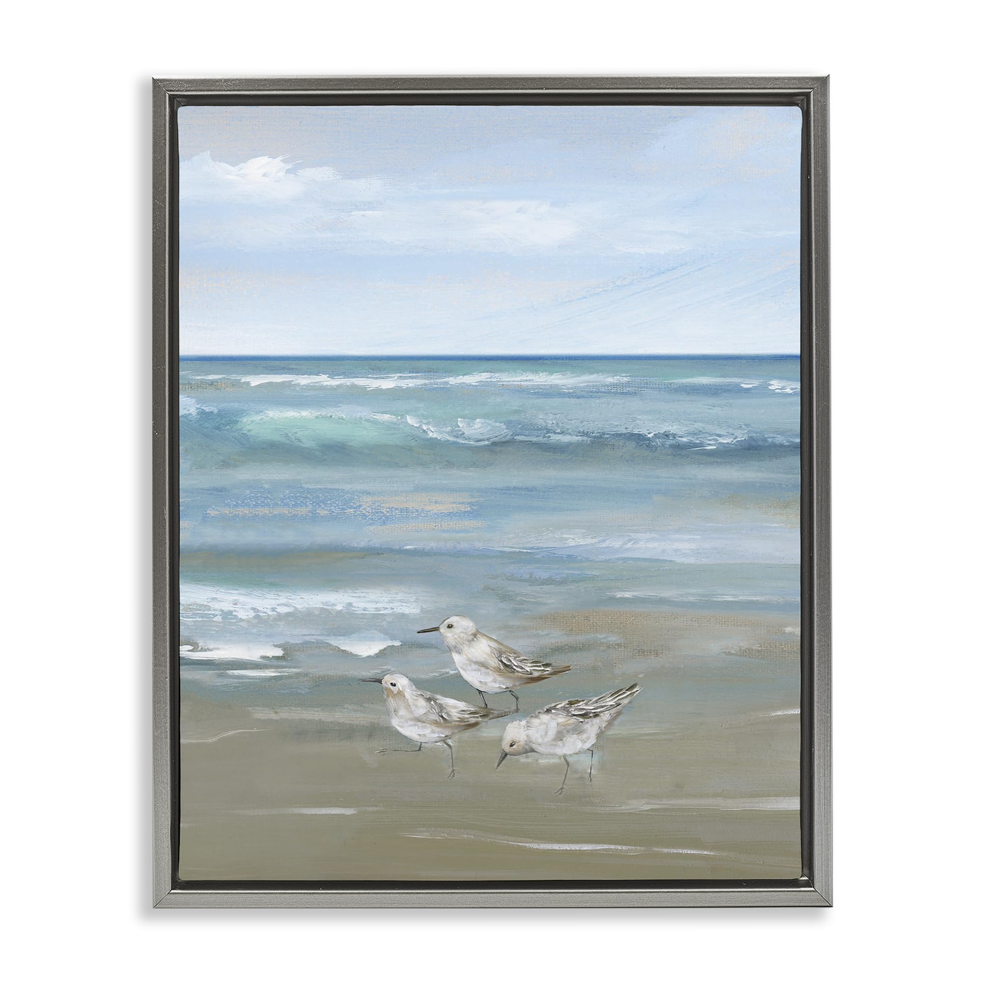 Stupell Industries Luster Gray (Matte) 'Sanderlings On Gentle Waves'| Floating Frame Canvas Art