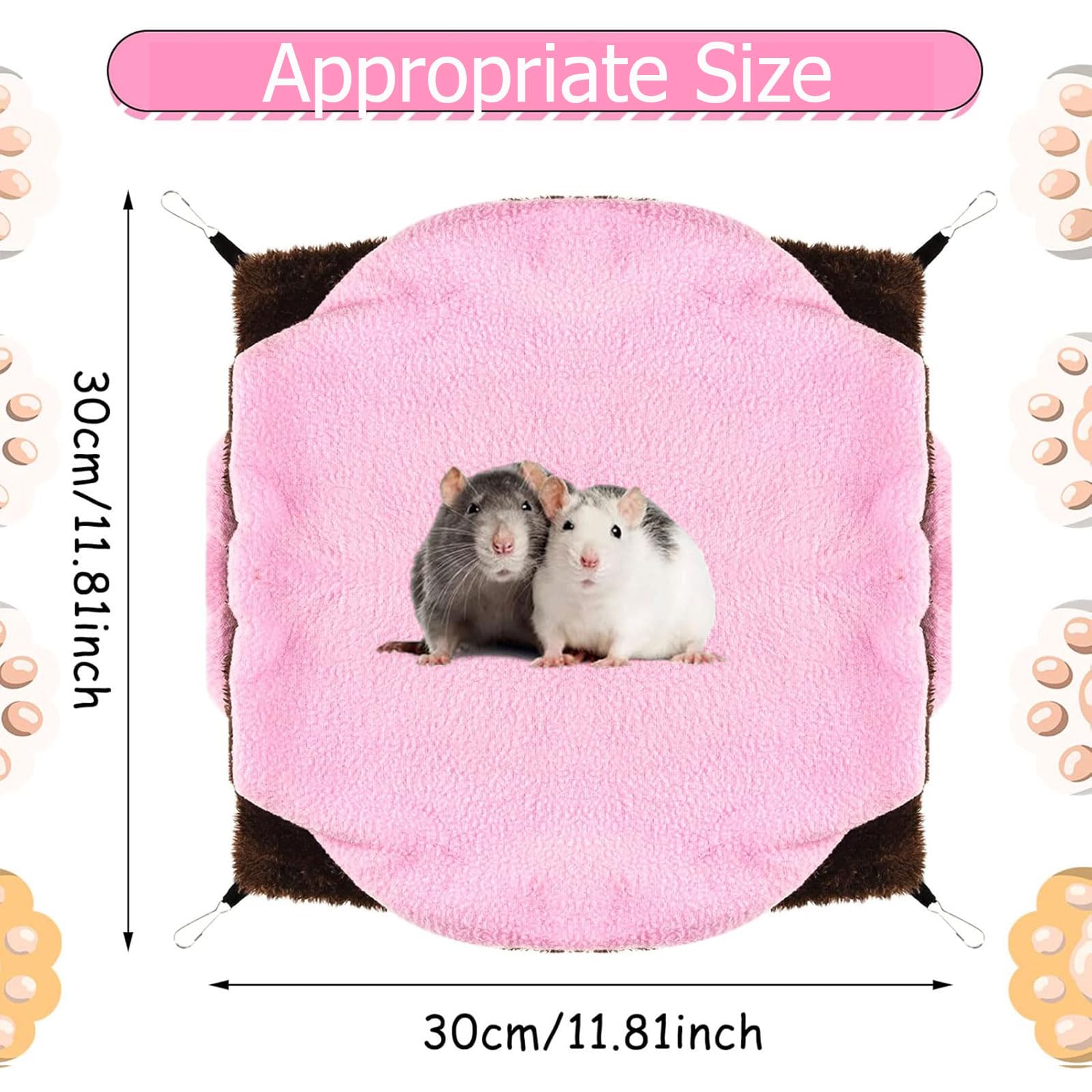Amaca da Appendere per Piccoli Animali, Morbida e Calda Gabbia per Animali Domestici, Amache Furetti Letto Morbido, a 3 Strati, Per Criceti, Scoiattoli, Furetto, Porcellino d'India, 30 x 30cm, Rosa