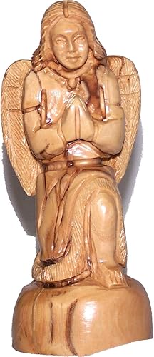 Miniatura 3 de Holy Land Market Pequeño ángel arrodillado rezando - tallado en madera de olivo (5.3 in o 5,4 pulgadas)