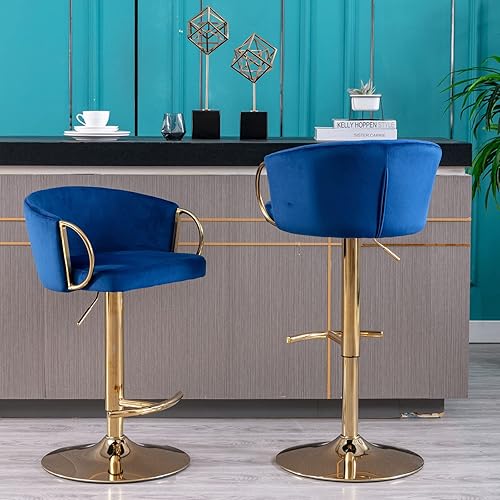 Miniatura 4 de Juego de 2 taburetes de bar de terciopelo, silla de bar con reposapiés cromado y base giratoria de altura ajustable, sillas de comedor modernas para