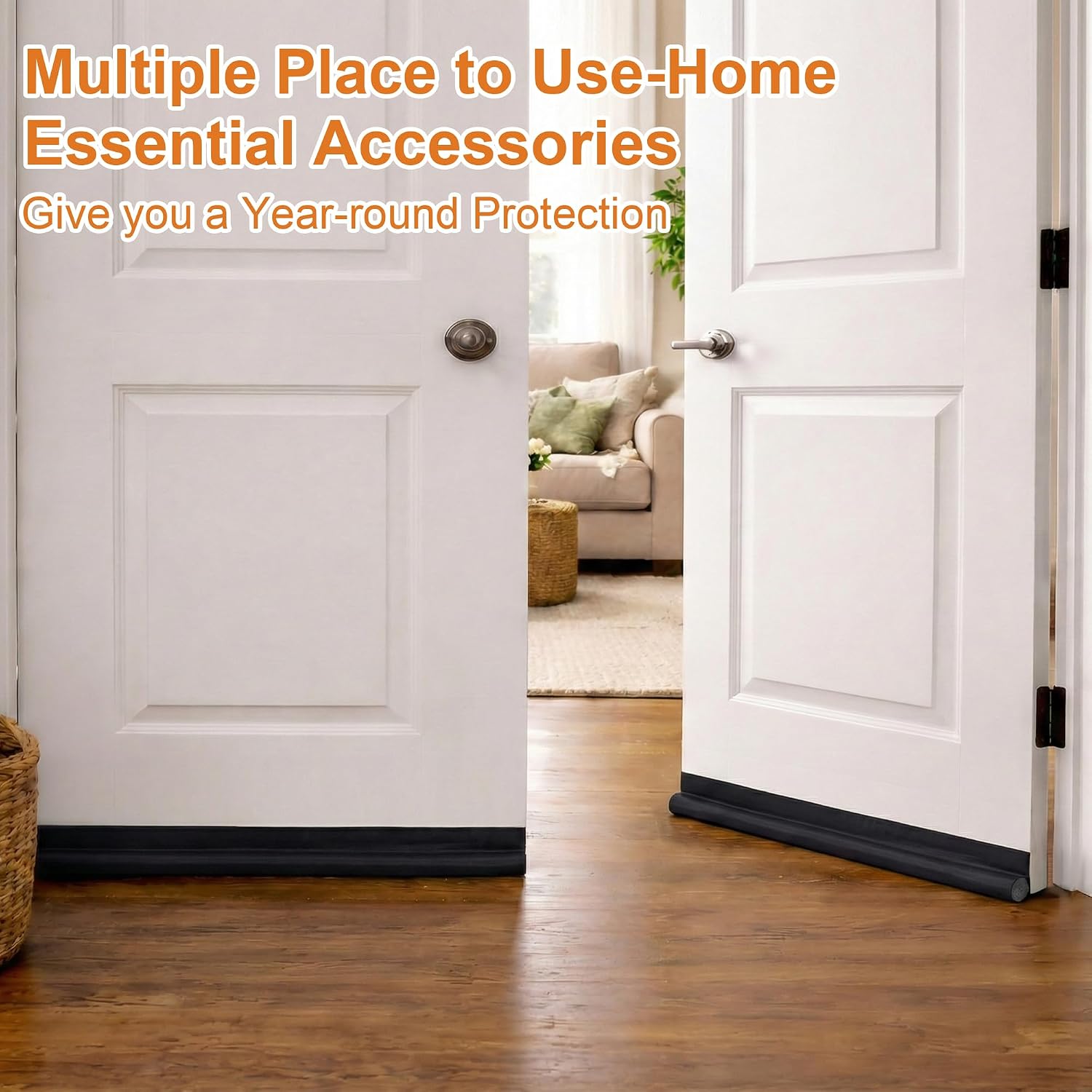 HomeProtect 2 Pack Door Draft Stopper Adjustable 36" 34" 32" 30" Door Sweep for Bottom of Doors, Front Door Draft Blocker Weather Stripping Door Seal for Interior & Exterior, Black
