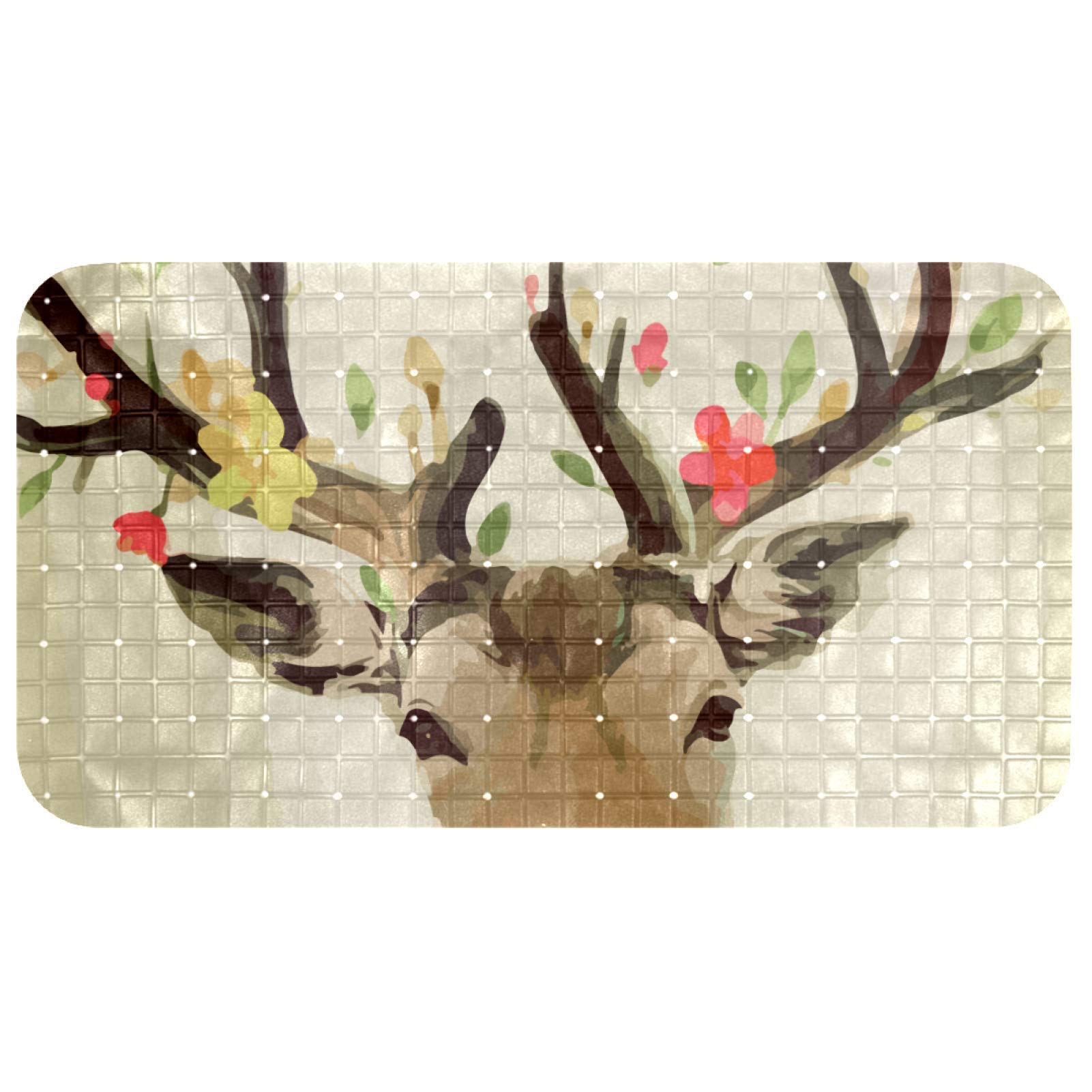 Alfombrilla de baño antideslizante acuarela de renos y flores 37x68 cm para bañera