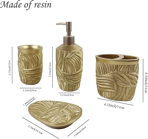 Miniatura 2 de Hymmah - Juego de accesorios de baño, soporte de cepillo de dientes de diseño dorado, decoración de baño de granja, juego de regalo de resina de 4