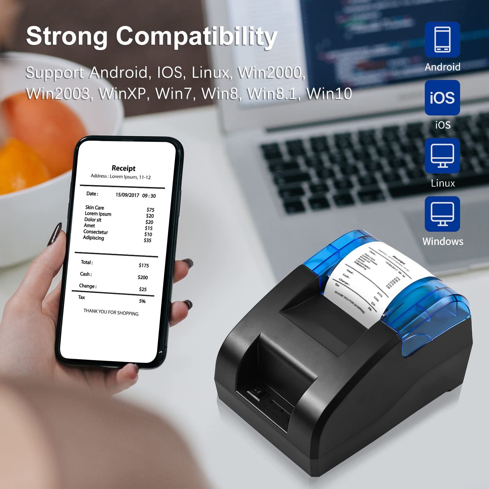 Stampante Termica Bluetooth 58mm Rehomy - Compatta Con Batteria Agli Ioni Di Litio, USB-C, Per Ricevute E Etichette - Foto 8