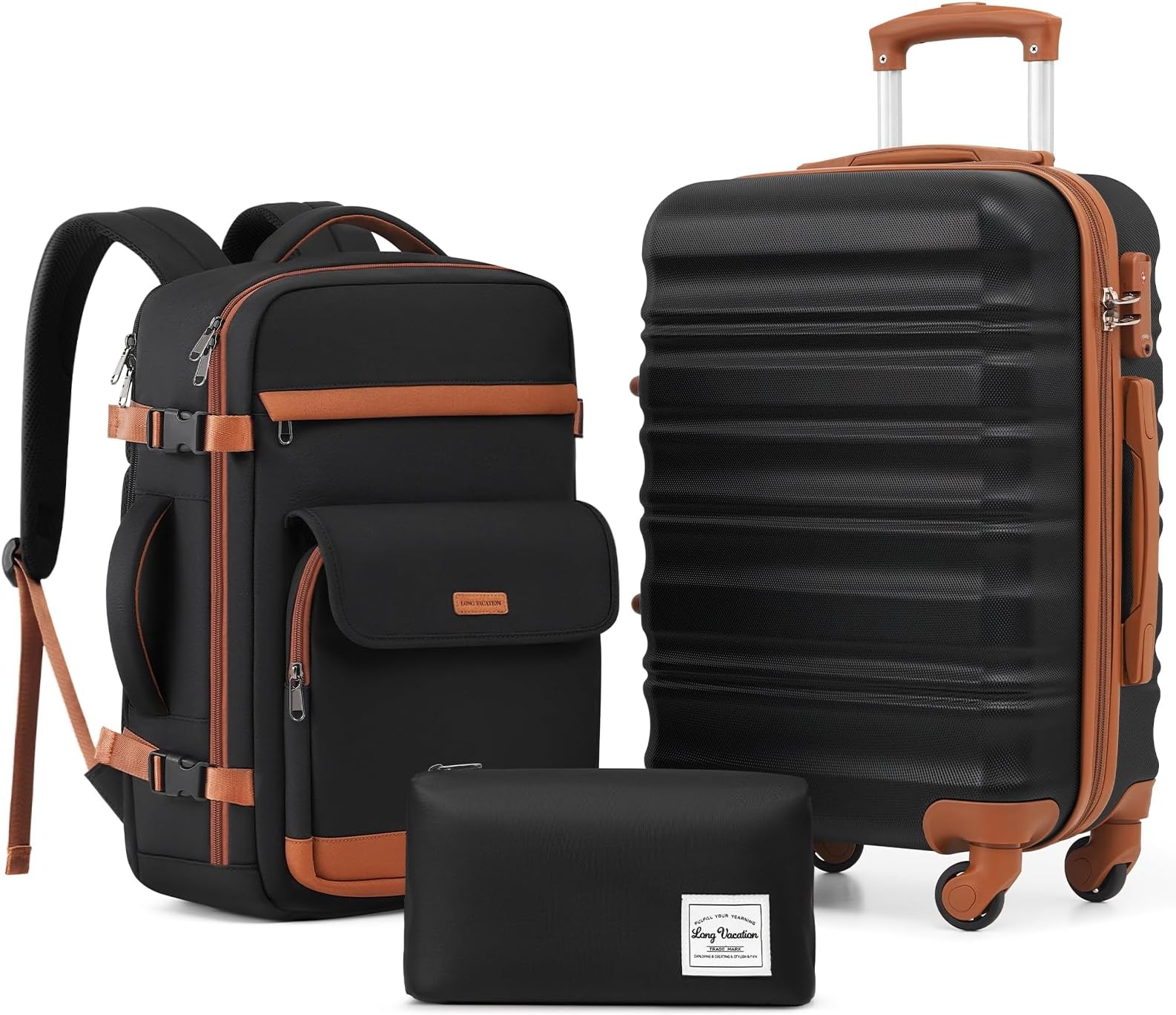 Carry On Luggage Sets 3 Piece 20 Inch Suitcase Set, ABS+PC Hard shell Lightweight Travel Luggage with Spinner Wheels & YKK Zipper TSA Lock (BLACK-BROWN, 20 INCH (BP-2/TB))